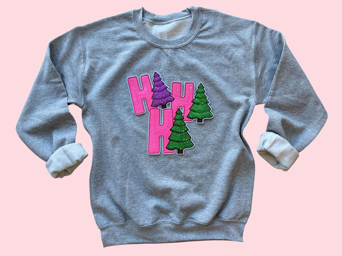 Ho Ho Ho Pink Christmas Sequin Iron On Patch